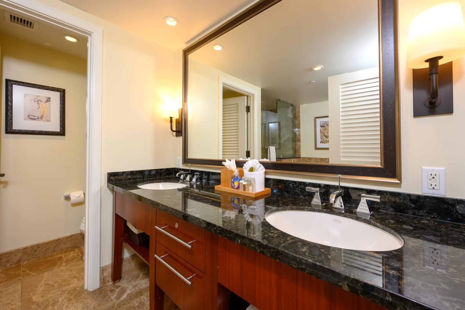 Dual sinks and luxury finishes complete with on demand amenities 