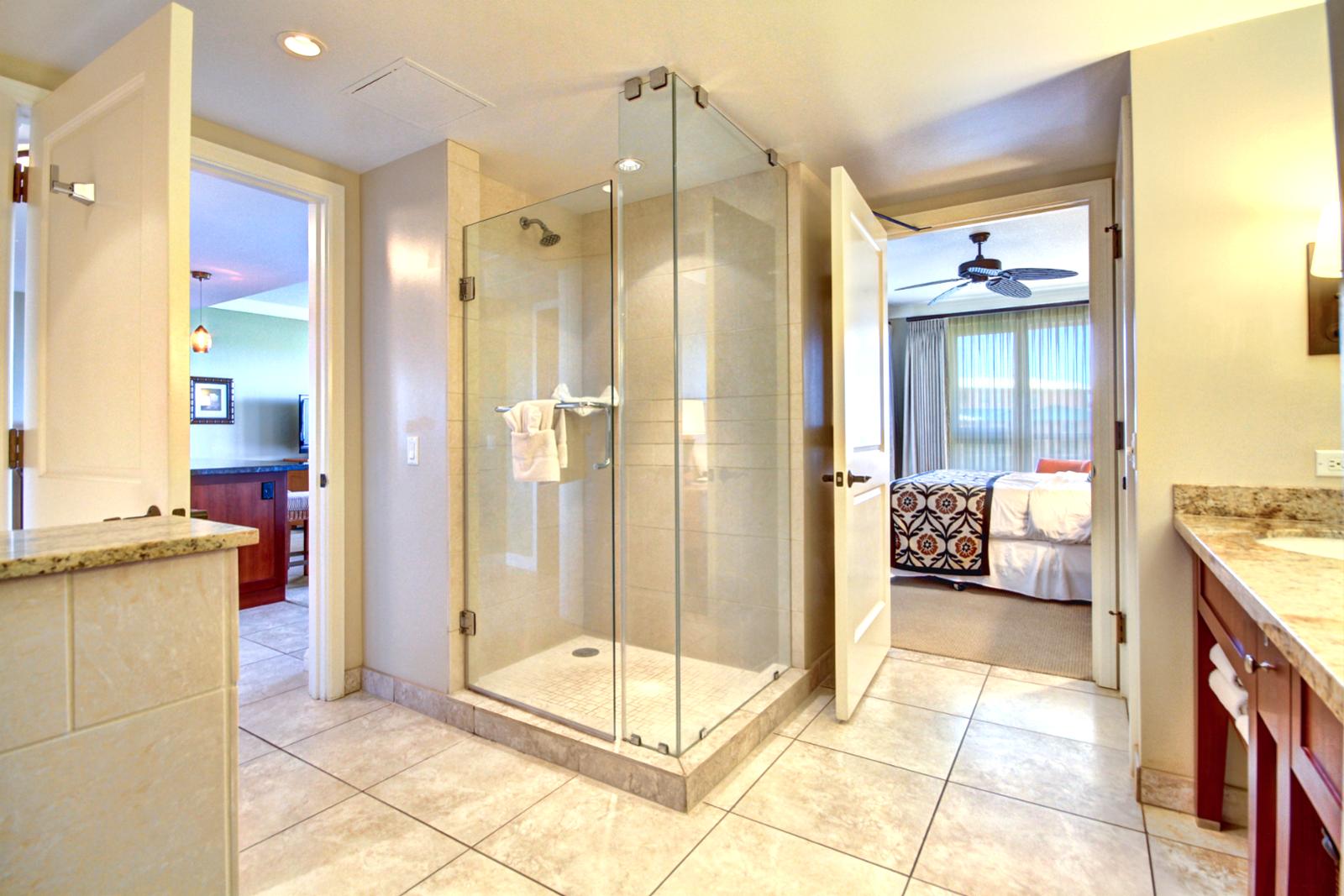 Separate bathtub and shower. 