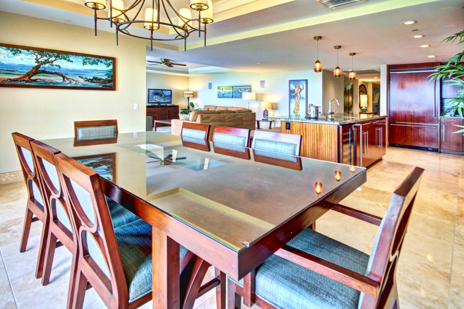 The great room and the formal dining room. 