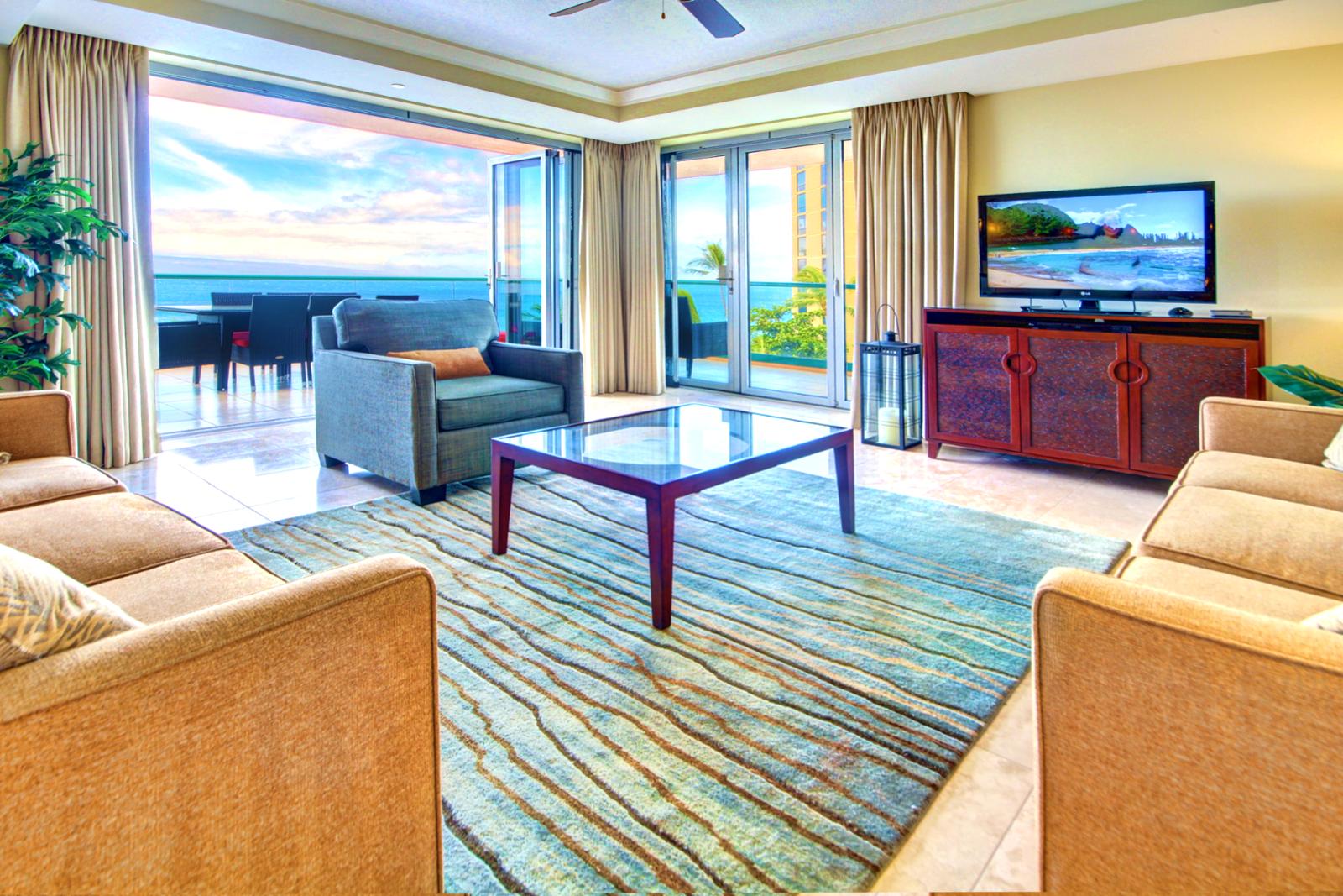 Large living space with endless views of the Pacific Ocean. 