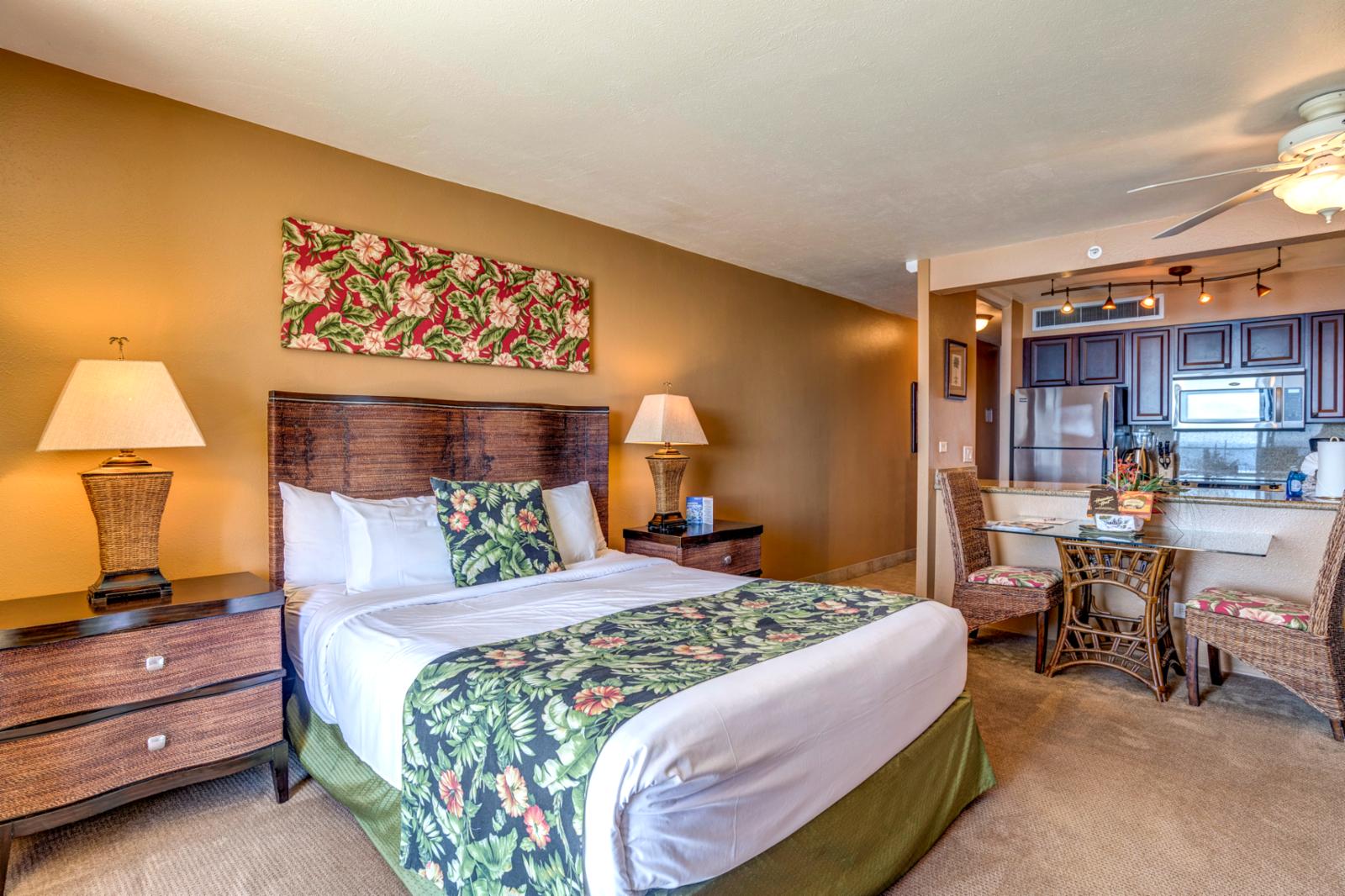 Large comfortable bed, perfect to enjoy, listen to the waves from your balcony!