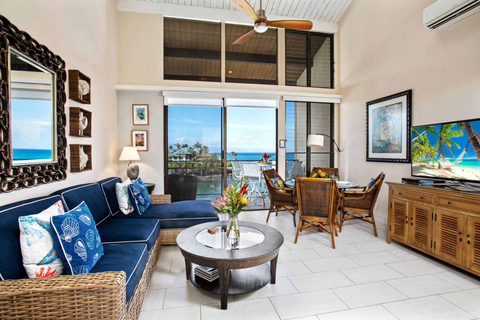 Gorgeous fully remodeled Living & Dining area with high ceilings & ocean views 