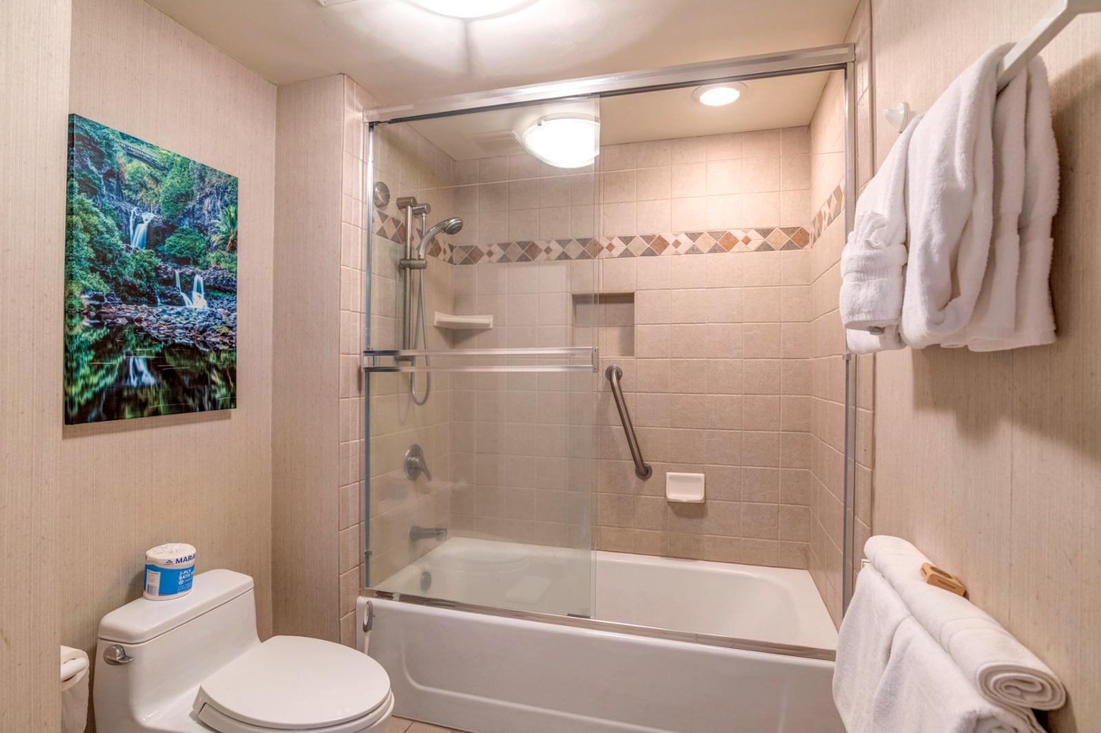 Shower/tub combination, perfect for families!