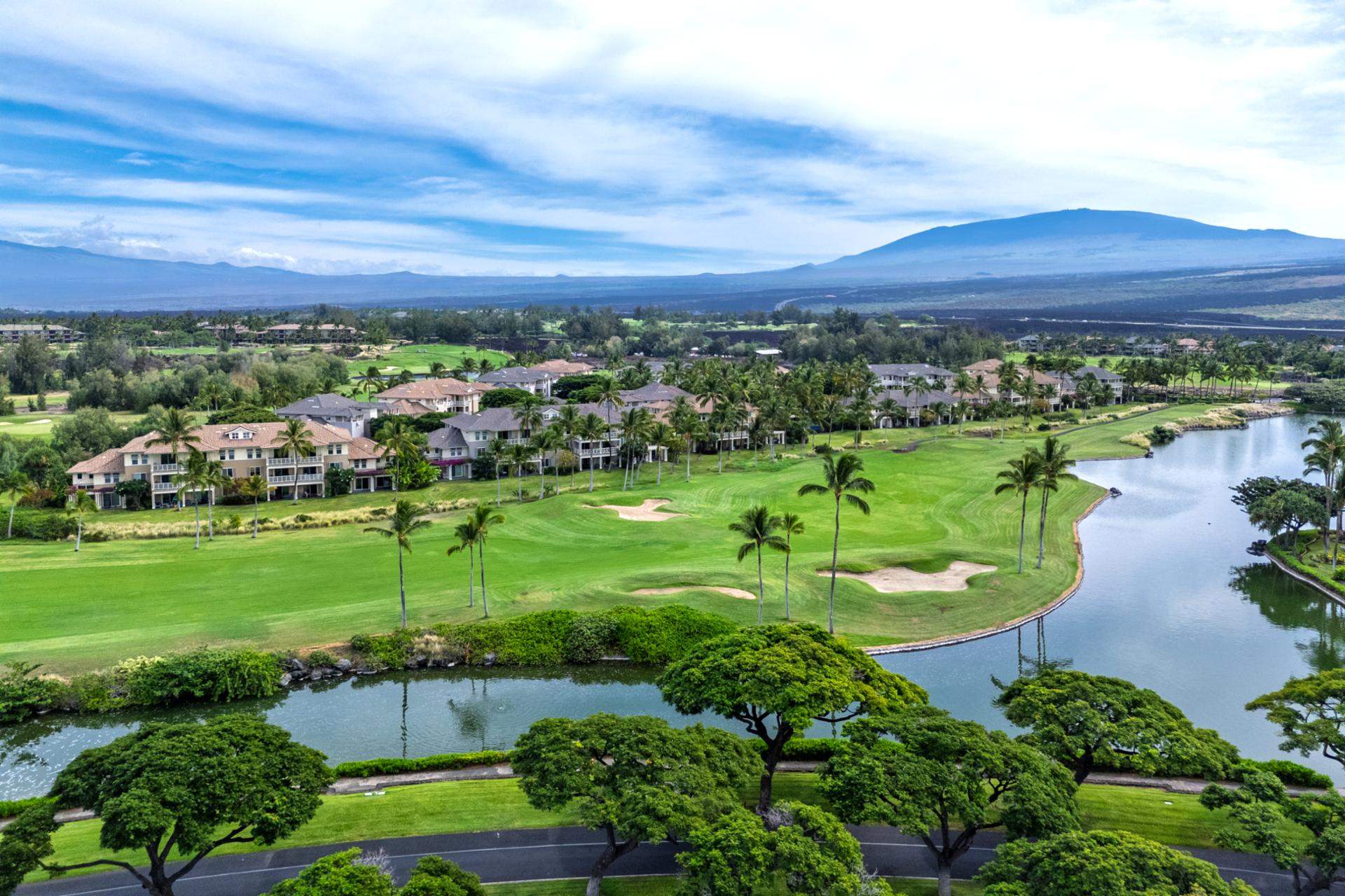 Enjoy scenic fairway views with Mauna Kea in the distance, right from the heart of the Fairway Villas community.