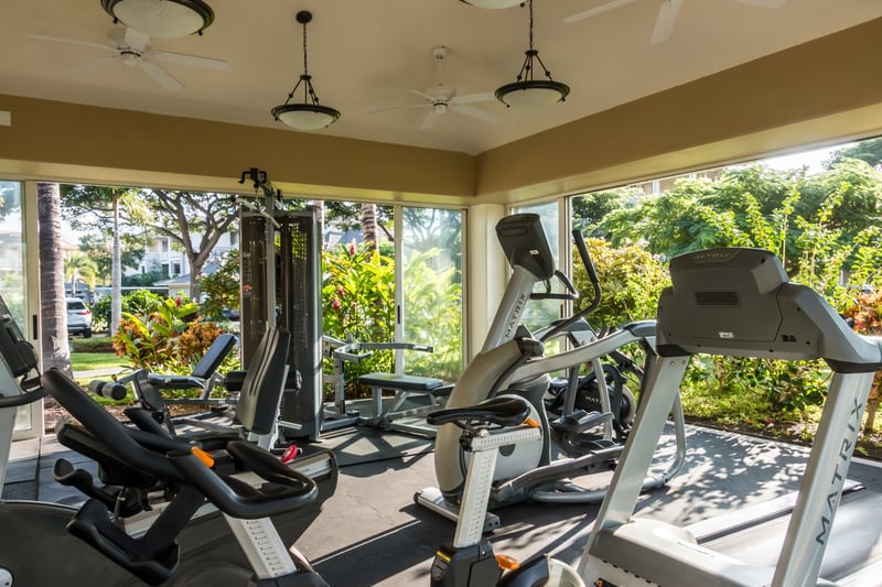 Stay active in the open-air fitness center, complete with cardio machines and garden views.