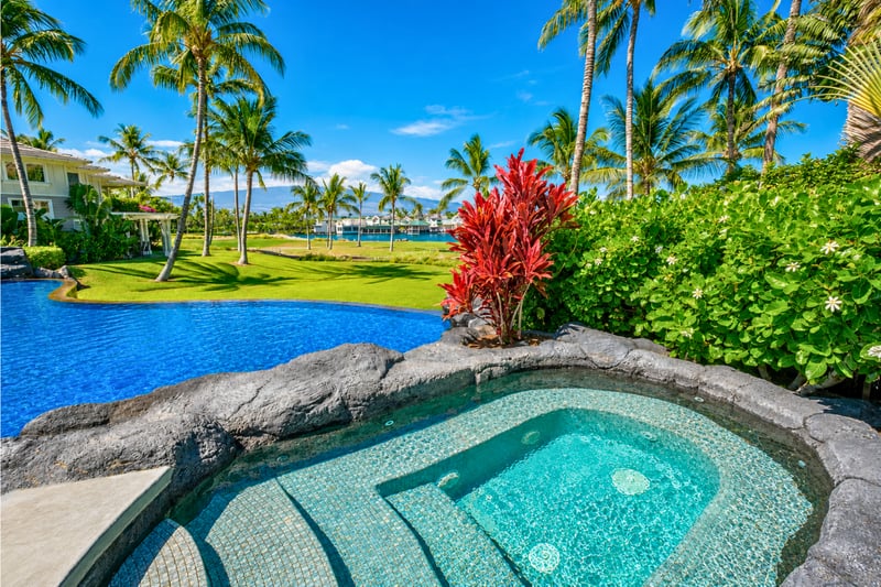Melt your worries away. Unwind in the beautifully landscaped lava-rock hot tub after a day of Big Island adventures.