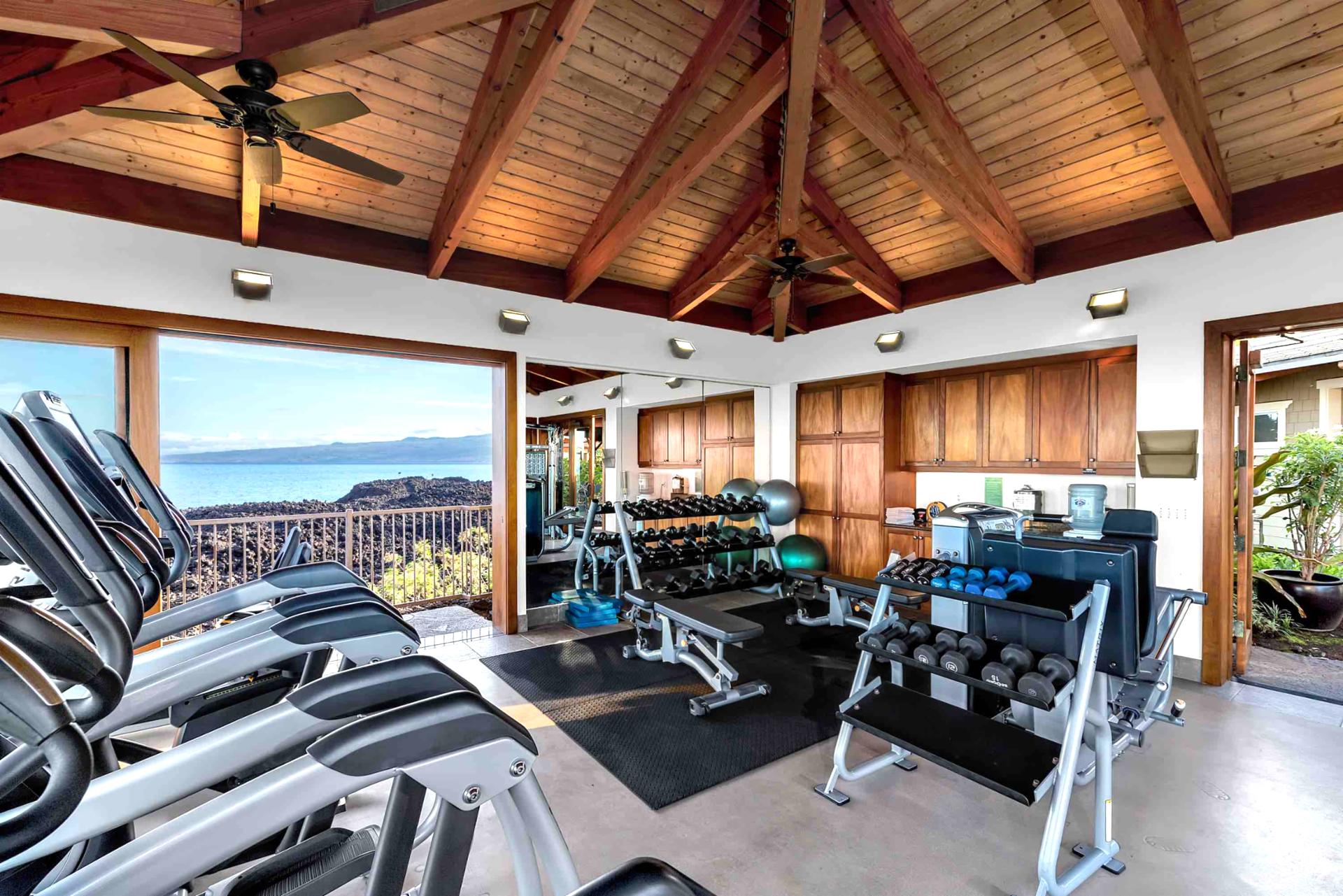 The gym is also one of our favorite features, equipped with everything you need for a great workout and right on the ocean