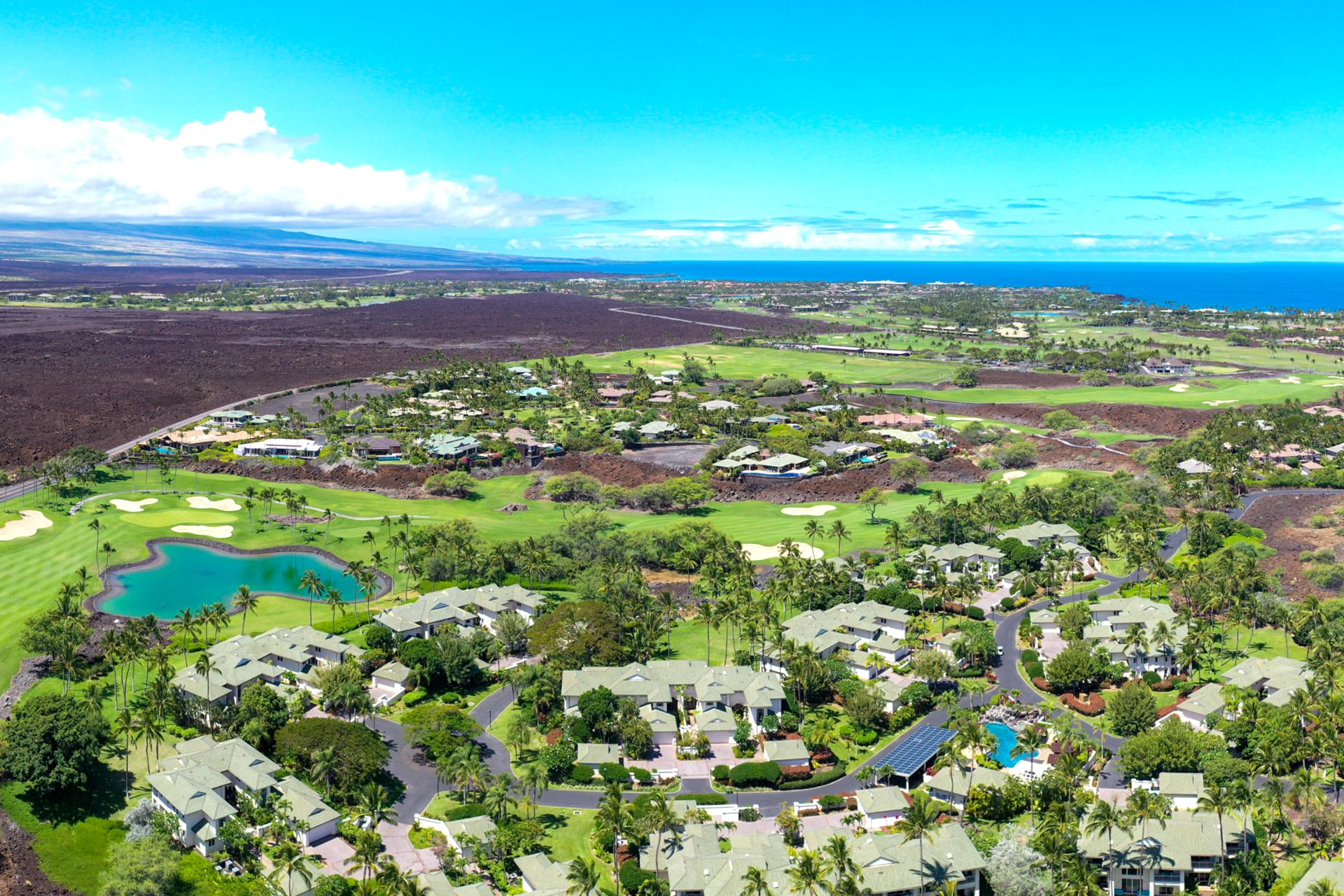 The lush golf course is nestled amongst the homes