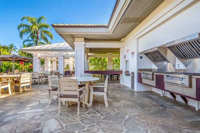 Dine outdoors with views of palms and blue skies