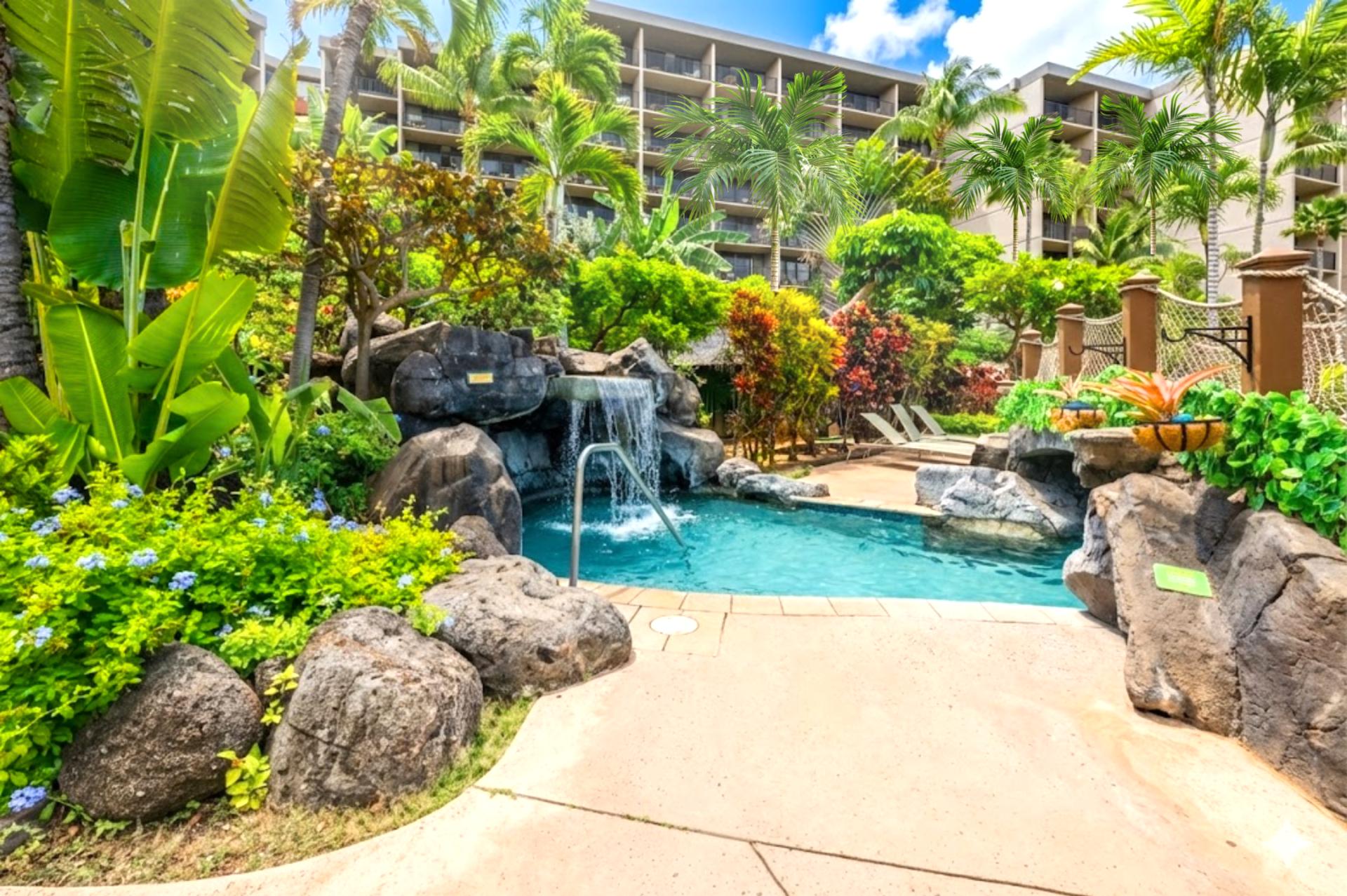 Beautiful gardens surround the Kaanapali Shores pools.