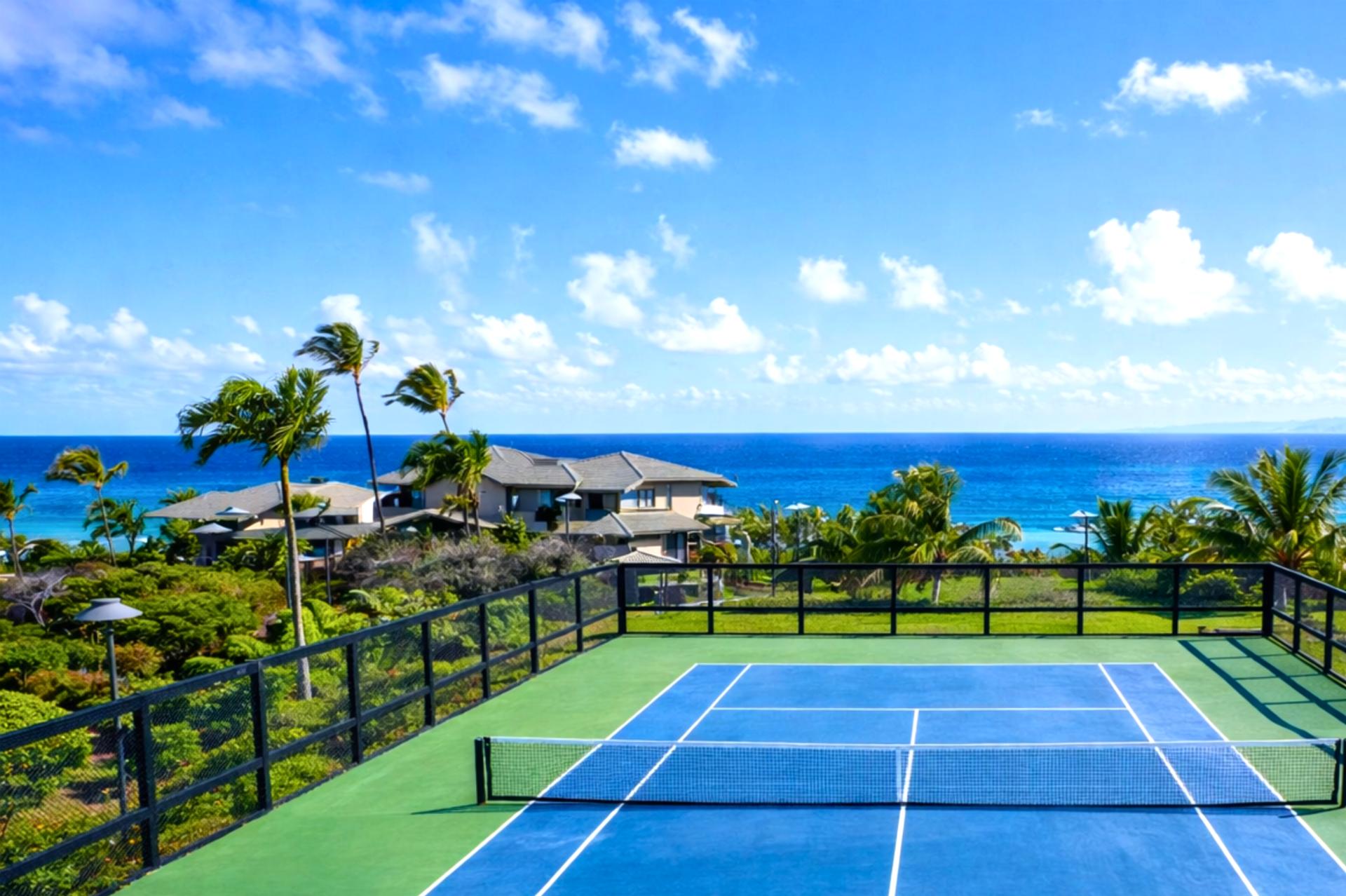 Enjoy access to a private tennis court, perfect for friendly matches with an incredible view.