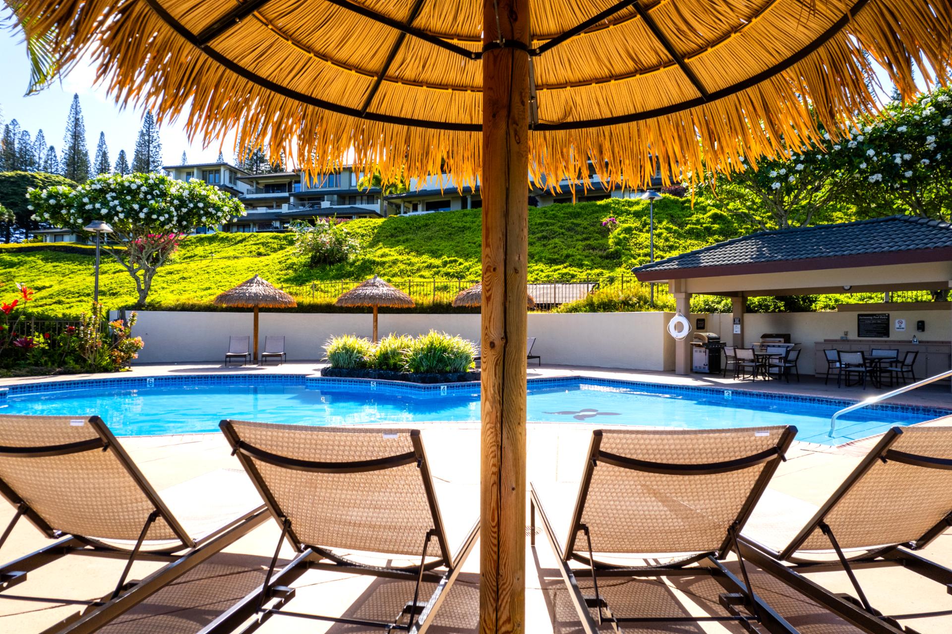 The poolside lounge chairs provide a perfect vantage point to soak up the Hawaiian sun. A day at the pool here feels like a mini vacation within your vacation.