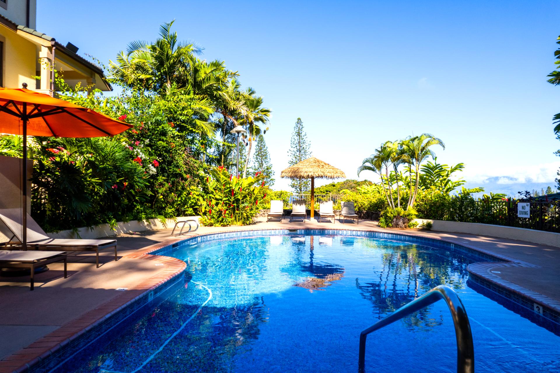 Kids and adults alike will love splashing and relaxing in the inviting pool at Kapalua Golf Villas. It is a hub of fun and leisure for the whole family.