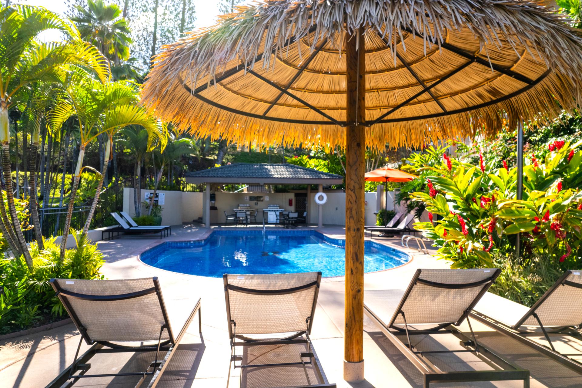 Take a sunset swim and watch the sky turn shades of pink and orange from the pool deck at Kapalua Golf Villas. It is an unforgettable way to end the day.