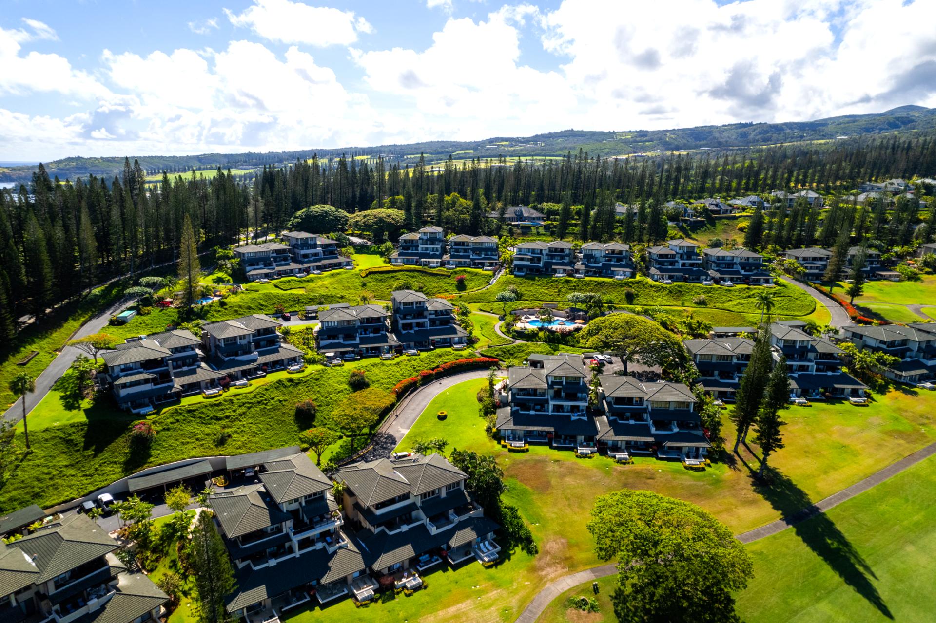 Kapalua Golf Villas showcase a blend of modern comfort and traditional Hawaiian design. The architecture reflects island style with elegant simplicity.