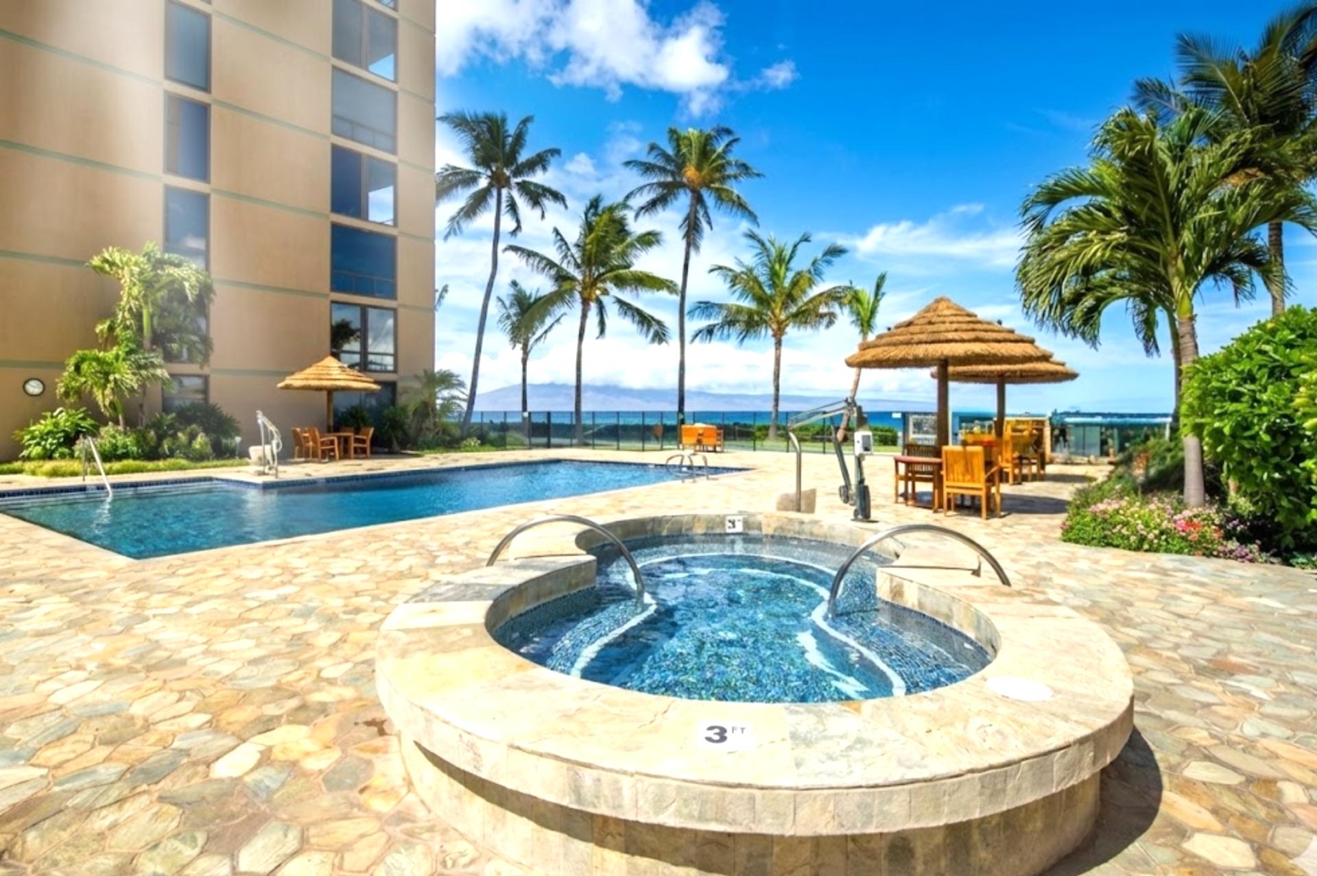 Relax in your resort jacuzzi after a dip in the pool.