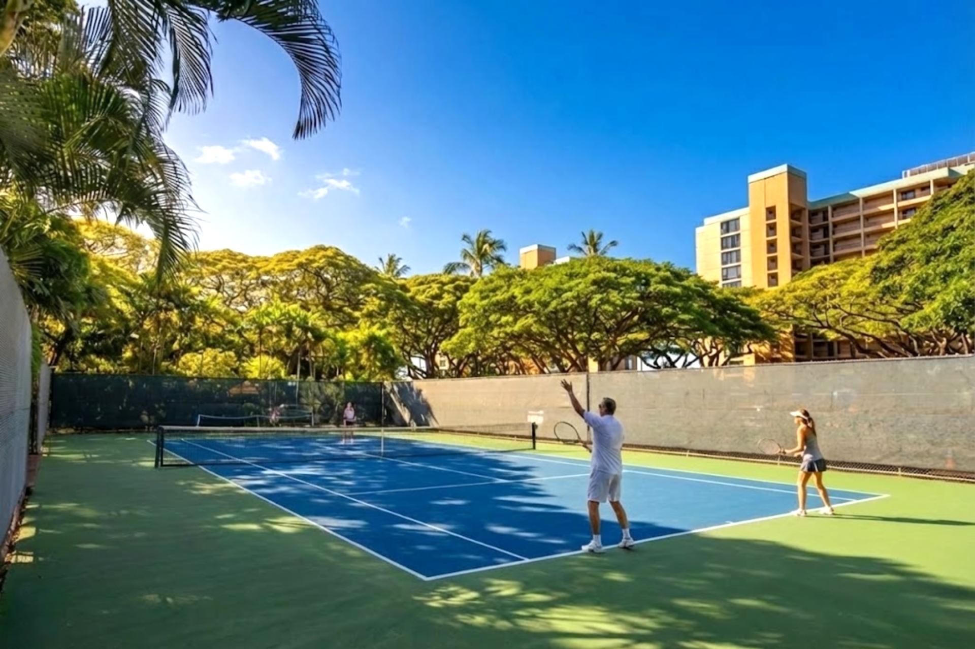 The tennis courts are the perfect place to fit in some outdoor activity on your vacation!