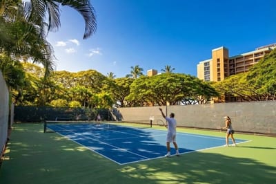 The tennis courts are the perfect place to fit in some outdoor activity on your vacation!