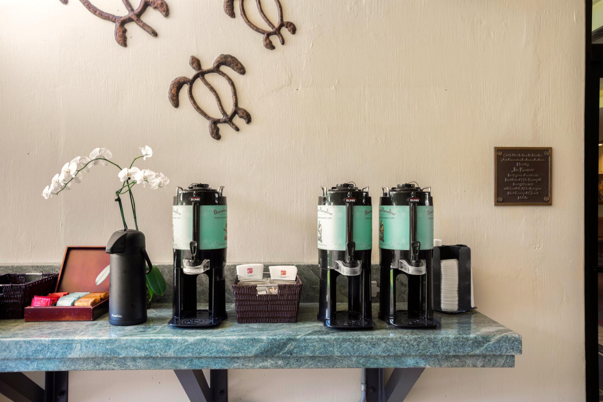 Start your morning with complimentary coffee & tea service, thoughtfully provided for resort guests to enjoy