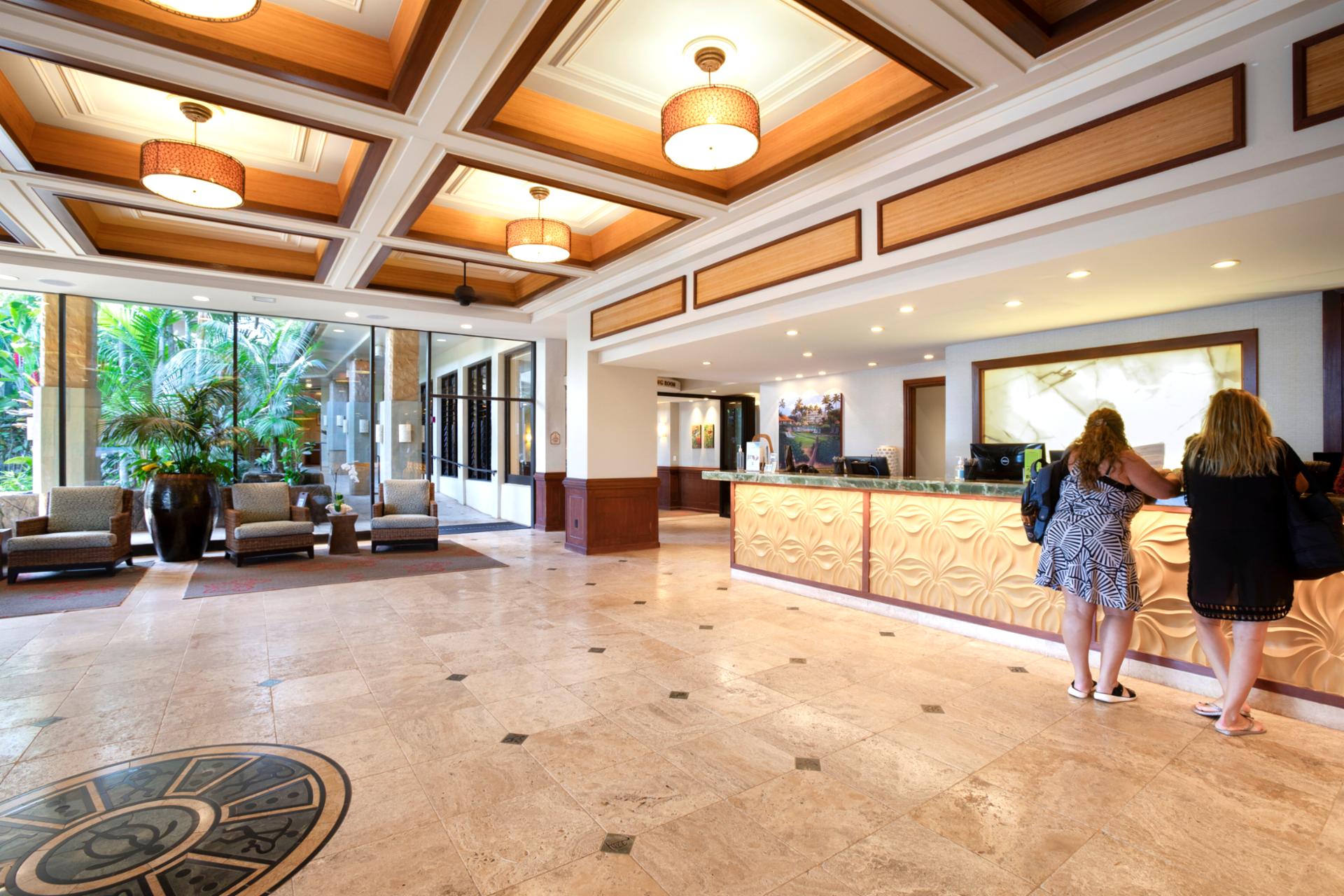 Spacious reception area offers tropical charm, comfortable seating & a seamless luxury arrival experience