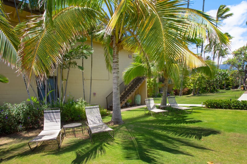 Maui Sands’ outdoor seating areas are perfect for enjoying a book or conversation. Comfortable and scenic, they invite relaxation throughout the day.