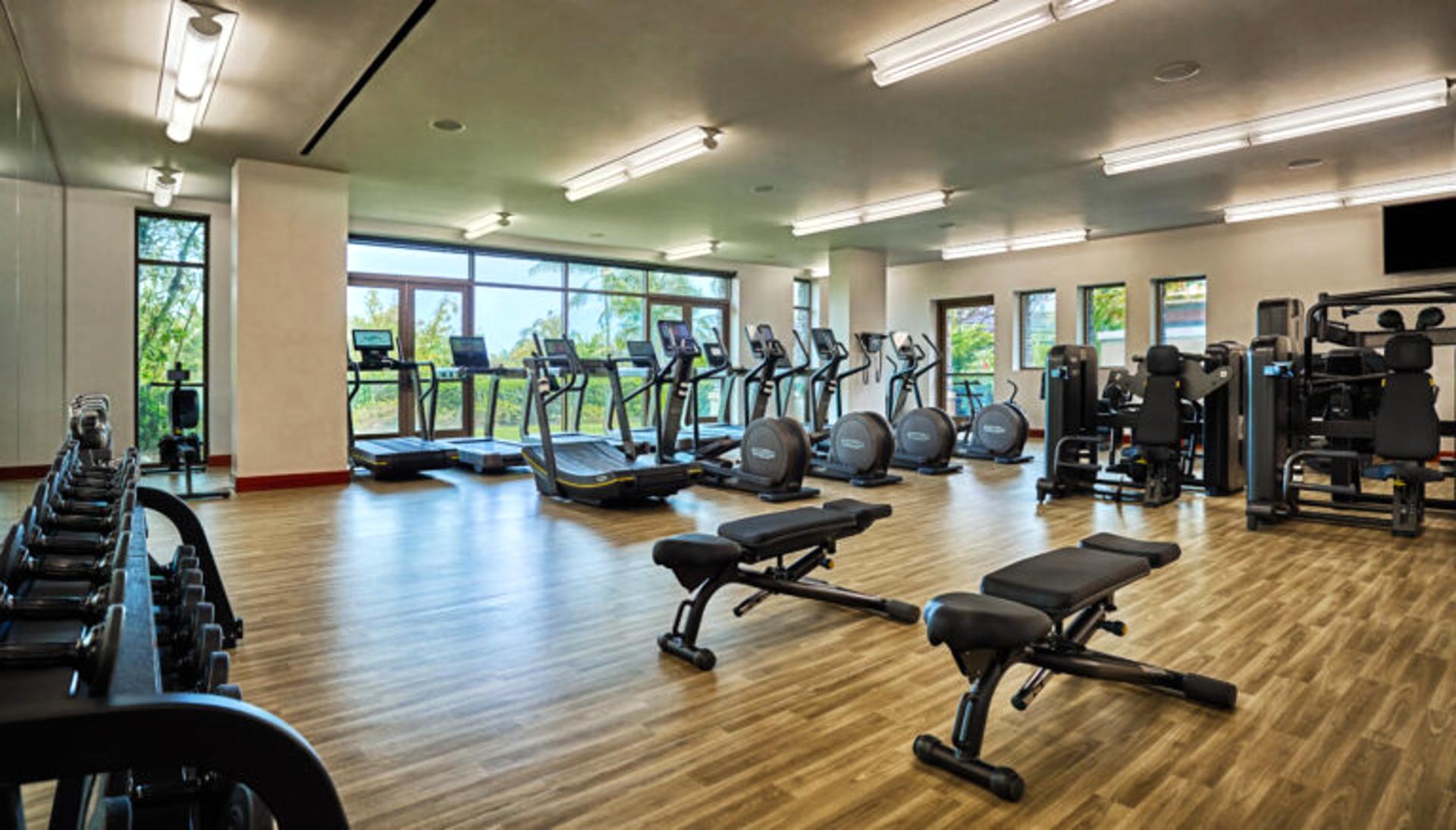Stay active in our fully equipped fitness center, featuring ocean views, modern equipment & spacious design