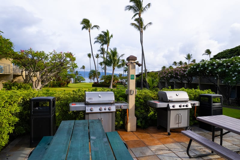 Grill island-style meals while enjoying ocean views, lush gardens & Maui sunsets at Napili Shores
