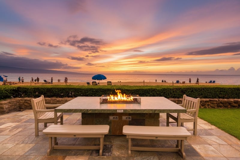 The beachfront BBQ pavilion with panoramic ocean views is the perfect outdoor dining space for your evening meals.