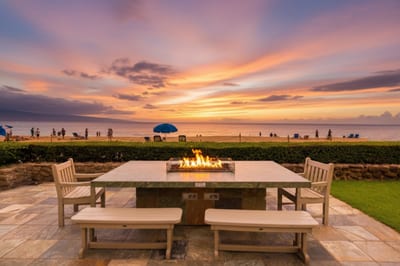 The beachfront BBQ pavilion with panoramic ocean views is the perfect outdoor dining space for your evening meals.