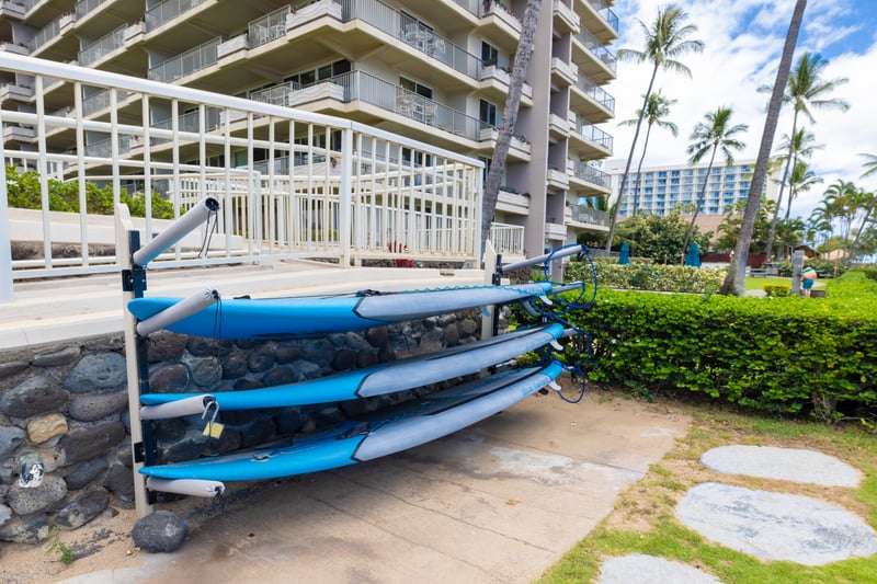 Resort offers paddleboard storage, easy ocean access, beachfront water activities, tropical scenery & luxury amenities