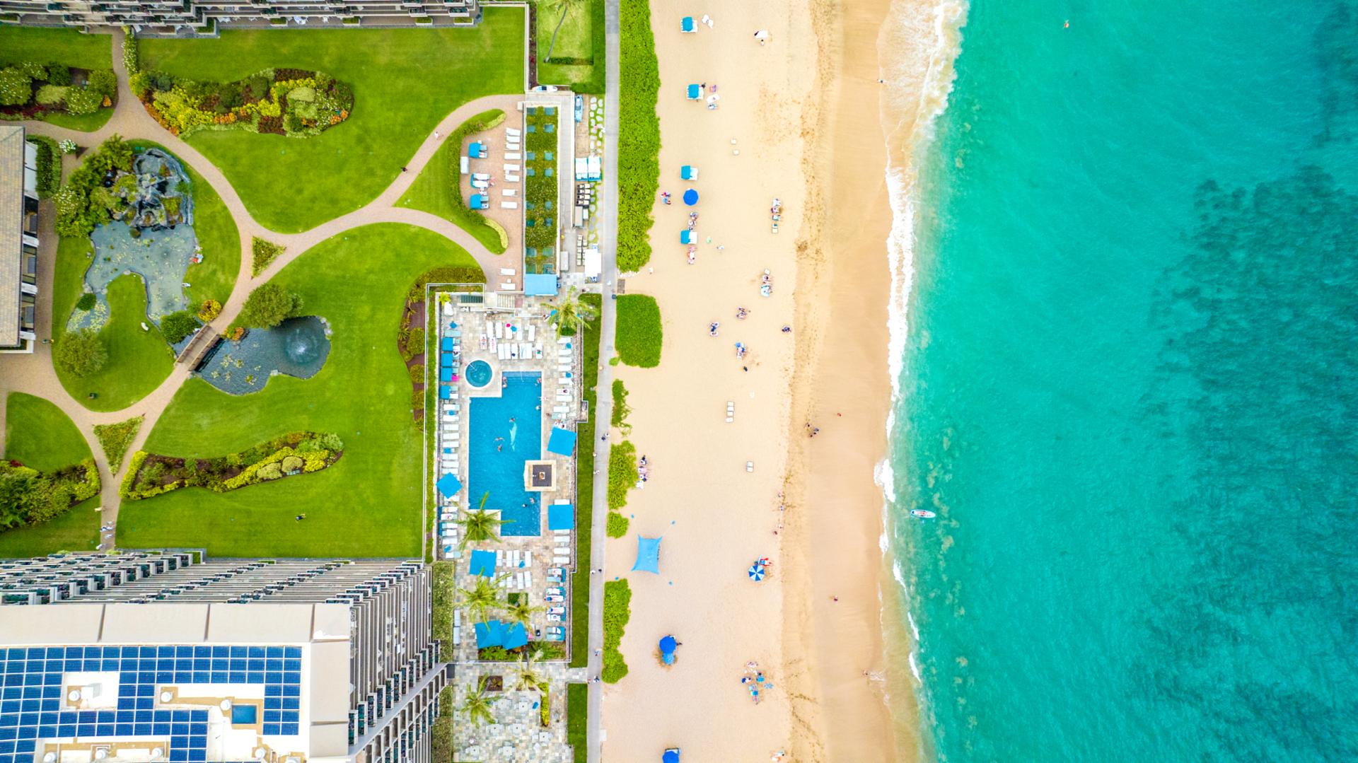 Discover Maui’s luxury beachfront resort with stunning aerial views, oceanfront pools, direct beach access & tennis