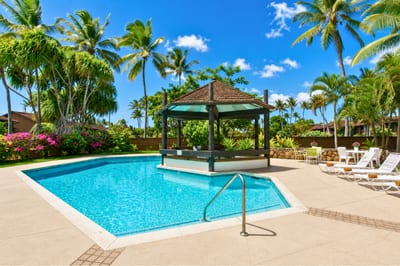 Tucked within Kuilima Estates, this octagon-shaped pool features a shaded pavilion, lounge chairs, BBQ grills, and playful turtle mosaics for laid-back days in the sun.