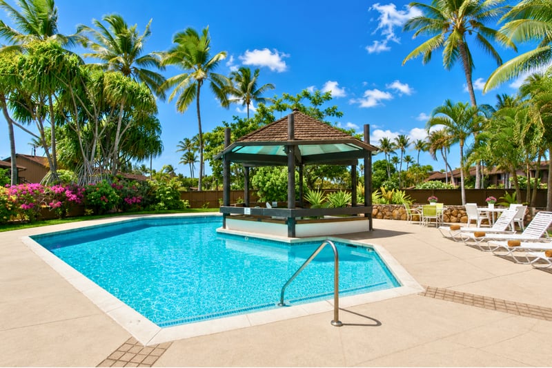 Tucked within Kuilima Estates, this octagon-shaped pool features a shaded pavilion, lounge chairs, BBQ grills, and playful turtle mosaics for laid-back days in the sun.