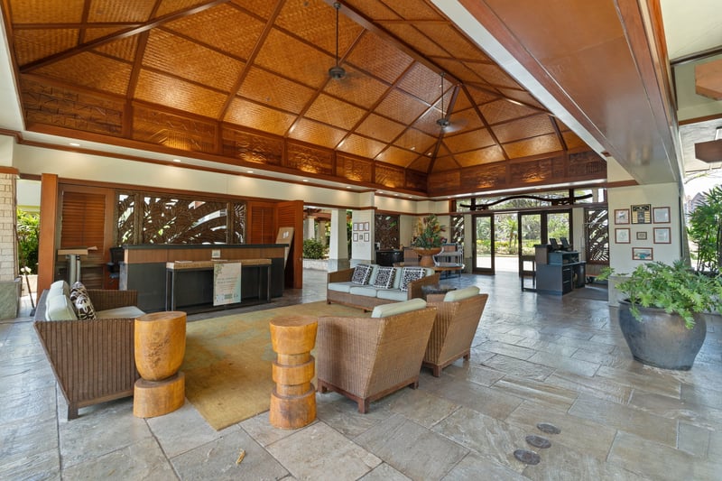 Soft cushions and shaded seating create a peaceful spot to relax after a day at the beach. The lounges at Ko Olina offer ultimate comfort.