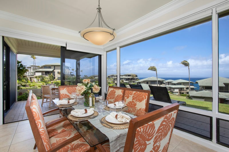 This isn’t your average dining room—it’s an open-air daydream with ocean glimmers, floral vibes, and serious tropical energy