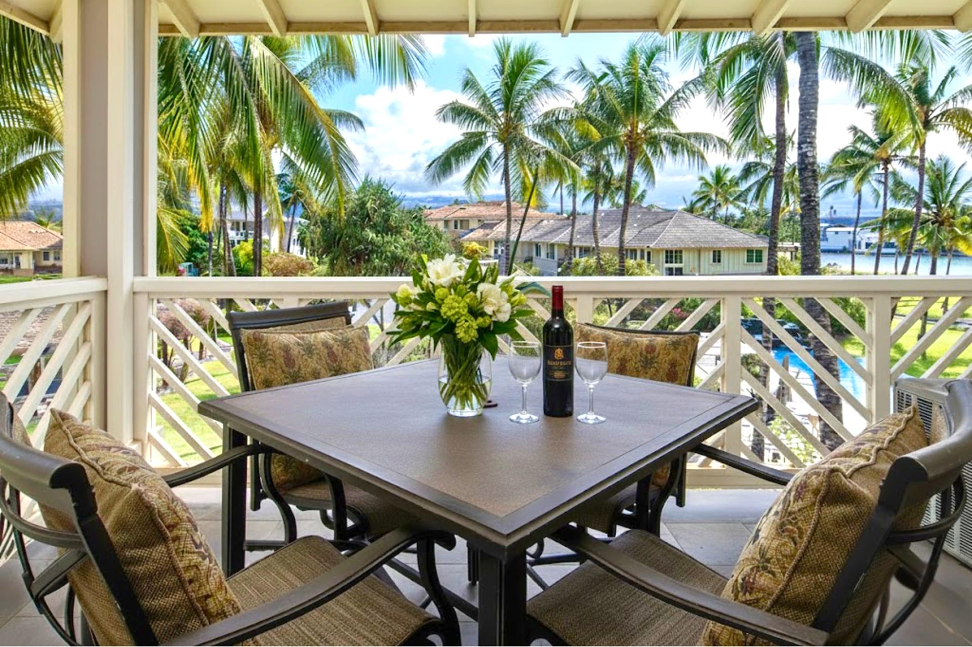 Dine al fresco on your shaded lanai, with lush garden views and fresh island breezes morning to night.