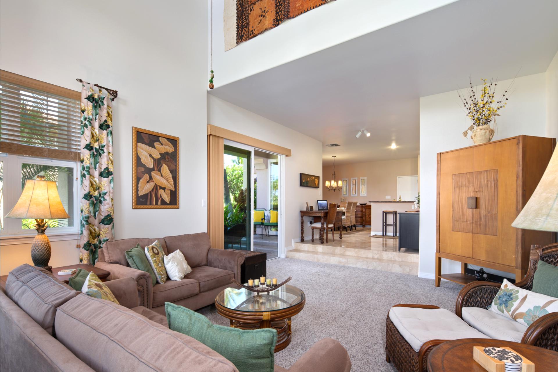 Stylish and welcoming living area with cozy seating and island accents