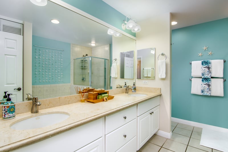 Spa-like master bathroom with ample counter space and mirrors WCV-305
