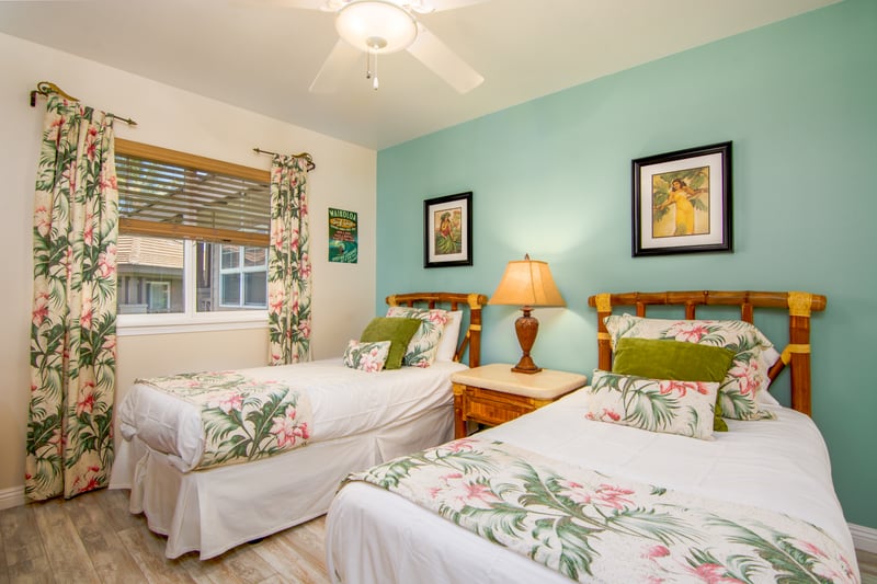 Twin bed setup with playful prints and breezy island style WCV-305