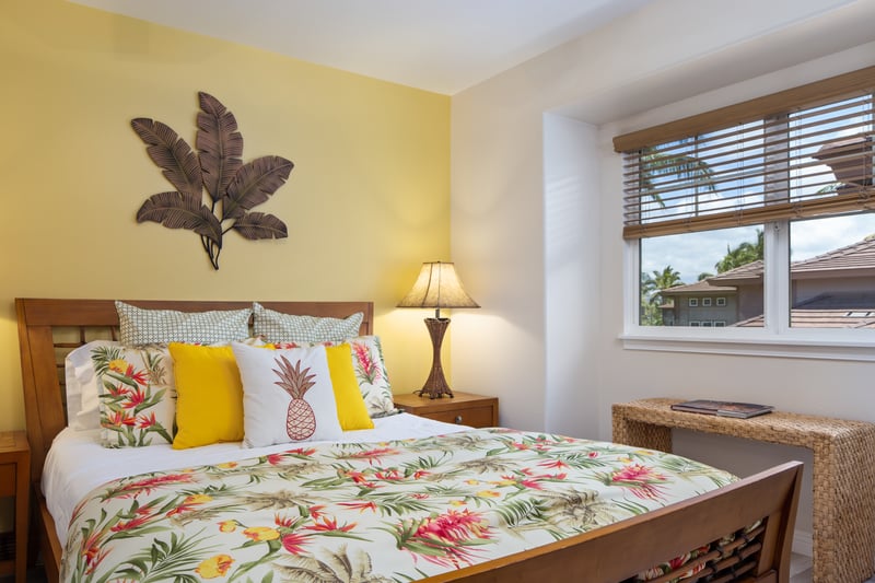 Bright and cheerful bedroom with vibrant pillows and natural light WCV-305