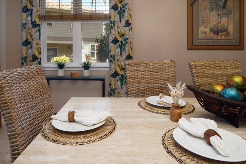 Island-inspired dining setup with woven textures and natural tones WCV-305