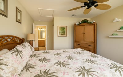 Tranquil bedroom with tropical touches and natural light for a peaceful night’s rest
