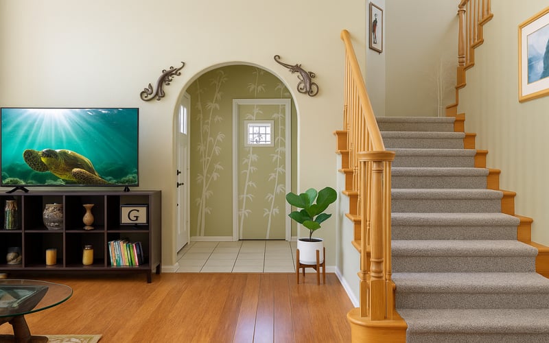 Grand staircase and open-concept layout perfect for family vacations or group stays