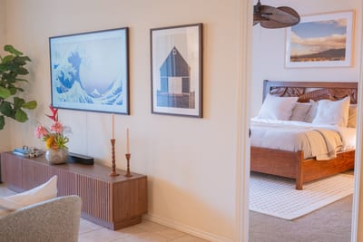 Retreat to the serene primary suite featuring a king bed, quality linens and a peaceful island ambiance FVW-L21