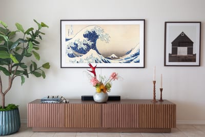 The credenza features a smart TV that can be turned into artwork when not in use FVW-L21
