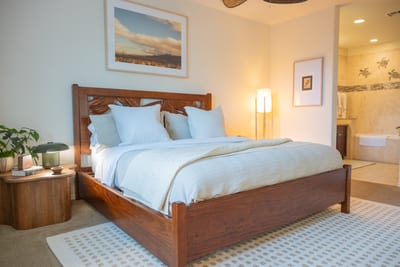 Primary bedroom with plush king bed FVW-L21