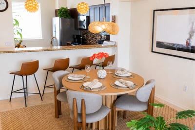 The thoughtfully decorated dining area sits at the heart of the home, bringing everyone together for relaxed vacation living FVW-L21