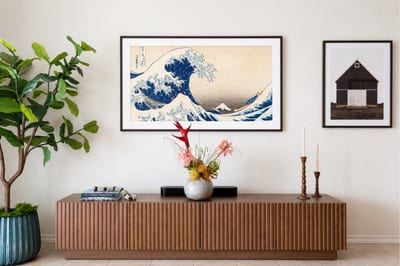 The credenza features a smart TV that can be turned into artwork when not in use FVW-L21