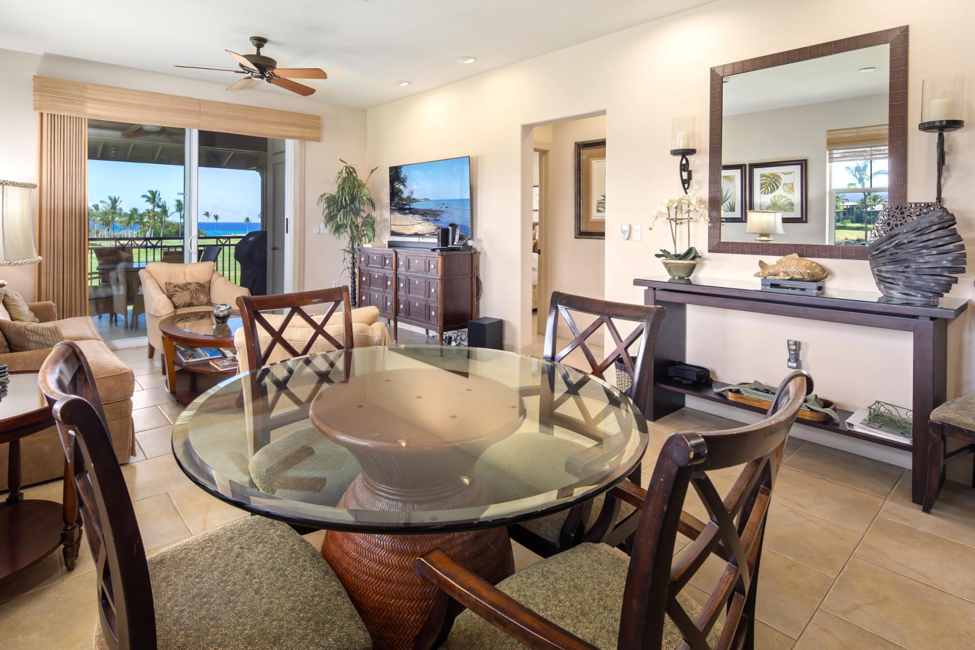Gather in style at this bright and inviting dining nook with polished finishes and charm