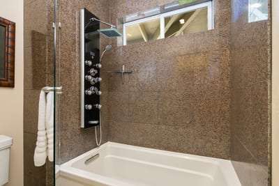A beautifully appointed bathroom with everything you need to feel at home
